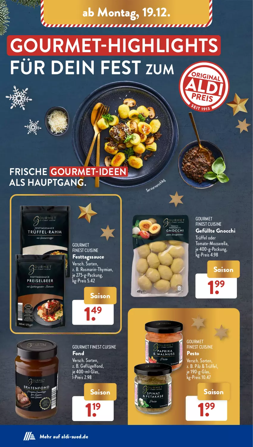 Aktueller Prospekt AldiSud - IN ZWEI WOCHEN - von 19.12 bis 24.12.2022 - strona 12 - produkty: aldi, eis, Geflügel, Geflügelfond, gnocchi, mozzarella, pesto, reis, rel, rosmarin, sauce, tomate, Trüffel