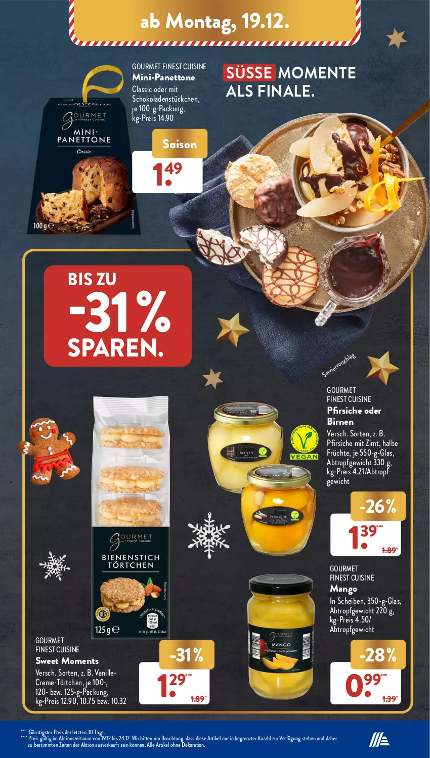 Aktueller Prospekt AldiSud - IN ZWEI WOCHEN - von 19.12 bis 24.12.2022 - strona 13 - produkty: alle artikel ohne dekoration, Birnen, creme, dekoration, eis, ente, früchte, mango, pfirsich, pfirsiche, pfirsiche oder, reis, schoko, schokolade, schokoladen, Ti, Törtchen, vanille, ZTE