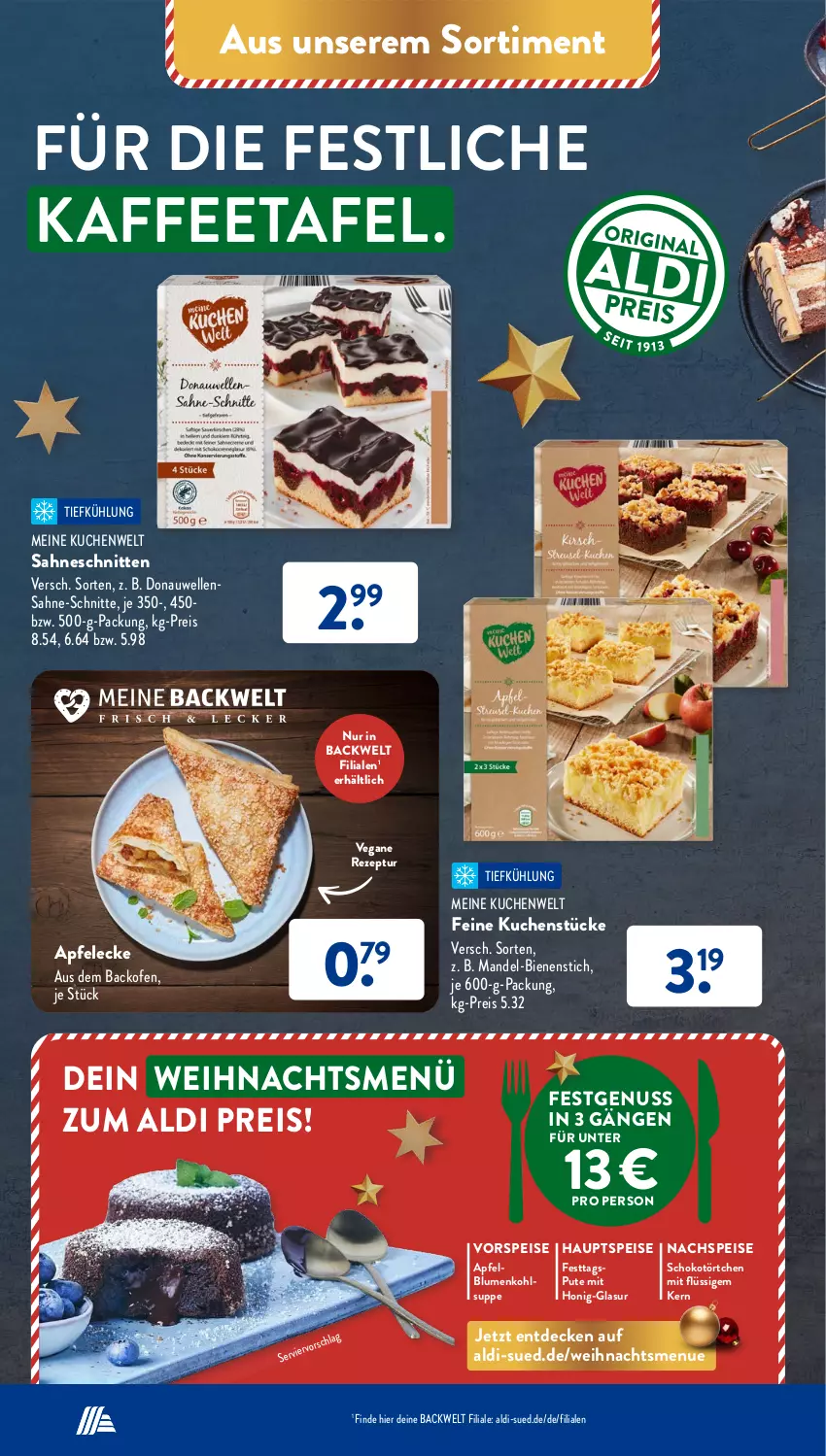 Aktueller Prospekt AldiSud - IN ZWEI WOCHEN - von 19.12 bis 24.12.2022 - strona 40 - produkty: aldi, apfel, backofen, blume, blumen, blumenkohl, decke, Donauwellen, eis, elle, honig, kaffee, kuchen, mandel, nuss, Ofen, pute, reis, rezept, sahne, schnitten, schoko, suppe, Ti, Törtchen, vorspeise