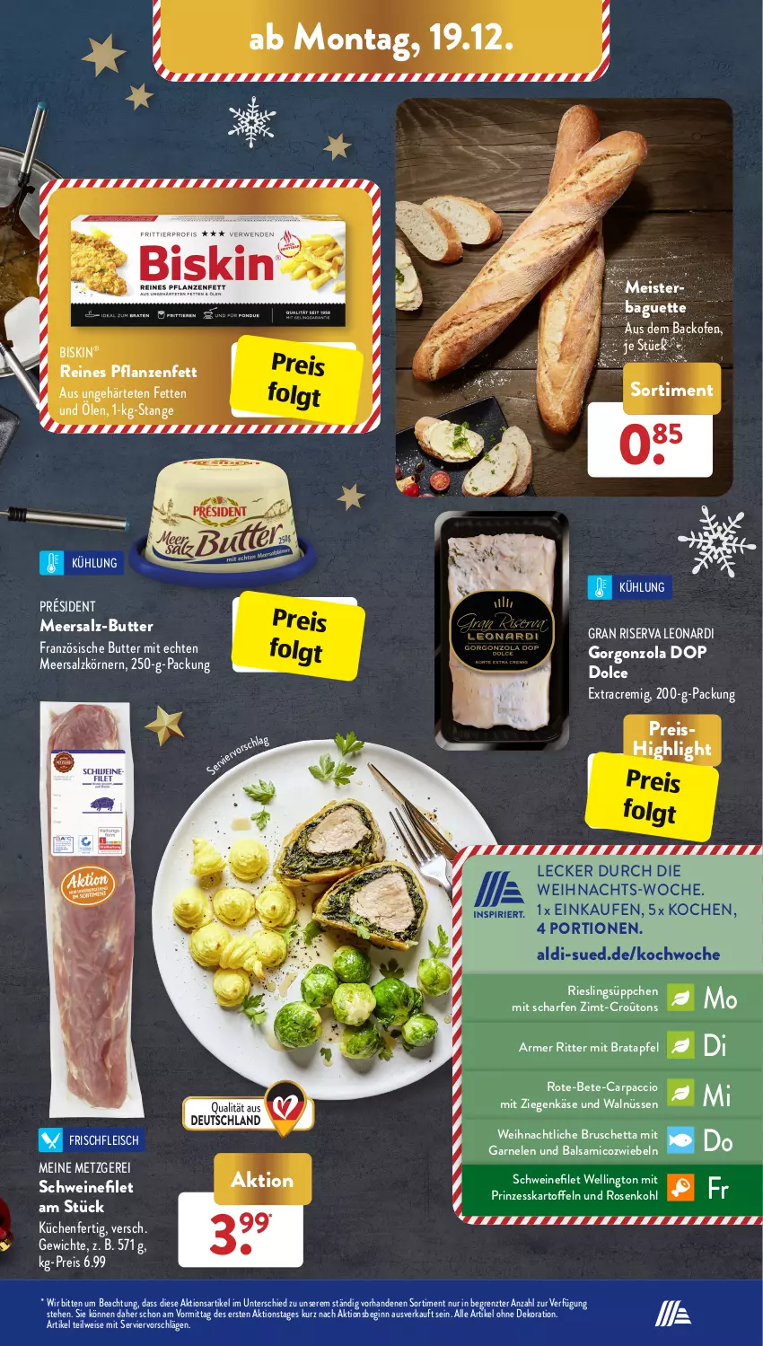 Aktueller Prospekt AldiSud - IN ZWEI WOCHEN - von 19.12 bis 24.12.2022 - strona 5 - produkty: ACC, aldi, alle artikel ohne dekoration, apfel, backofen, baguette, balsam, balsamico, bier, butter, Carpaccio, dekoration, eis, filet, fleisch, garnelen, gin, gorgonzola, kartoffel, kartoffeln, Käse, küche, Küchen, LG, meersalz, Meister, Ofen, pflanze, pflanzen, Pflanzenfett, reis, riesling, riserva, ritter, rosen, Rosenkohl, salz, schwein, schweine, schweinefilet, Ti, wein, weine, ziegenkäse, ZTE, zwiebel, zwiebeln