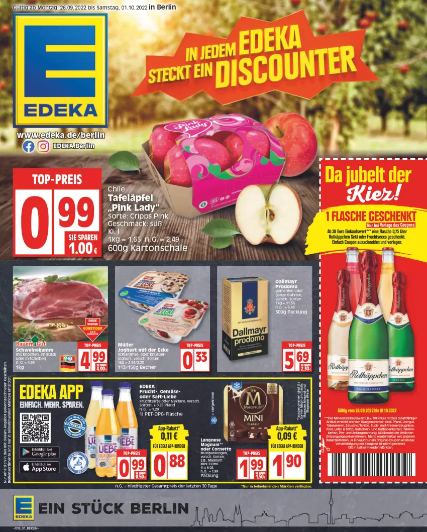 Aktueller Prospekt Edeka - Angebote der Woche - von 19.09 bis 24.09.2022 - strona 1 - produkty: beutel, buch, coupon, coupons, deka, eduscho, eis, erde, flasche, frucht, gin, guthabenkarte, gutschein, langnese, magnum, müllbeutel, reis, rel, saft, Tchibo, tee, telefon, Ti, top-preis, ZTE