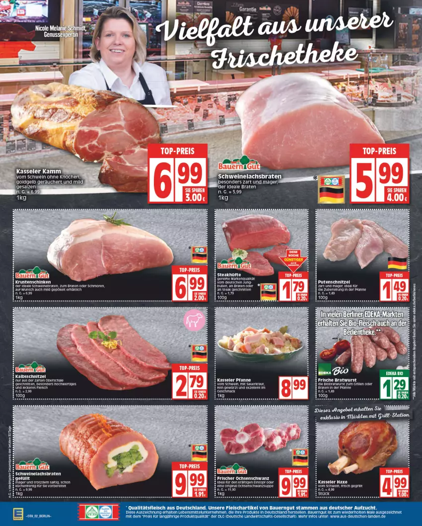 Aktueller Prospekt Edeka - Angebote der Woche - von 19.09 bis 24.09.2022 - strona 2 - produkty: auer, axe, Bau, Bauer, bauerngut, berliner, bio, braten, bratwurst, deka, edeka bio, eintopf, eis, elle, fleisch, gin, grill, Haxe, kalbsschnitzel, kasseler, Kraut, Krustenschinken, lachs, Lachsbraten, lebensmittel, LG, pfanne, reis, rel, saft, salz, Sauerkraut, Schal, Schale, schinken, schnitten, schnitzel, schwein, schweine, Schweinelachs, steak, suppe, Ti, topf, wein, weine, wurst, ZTE