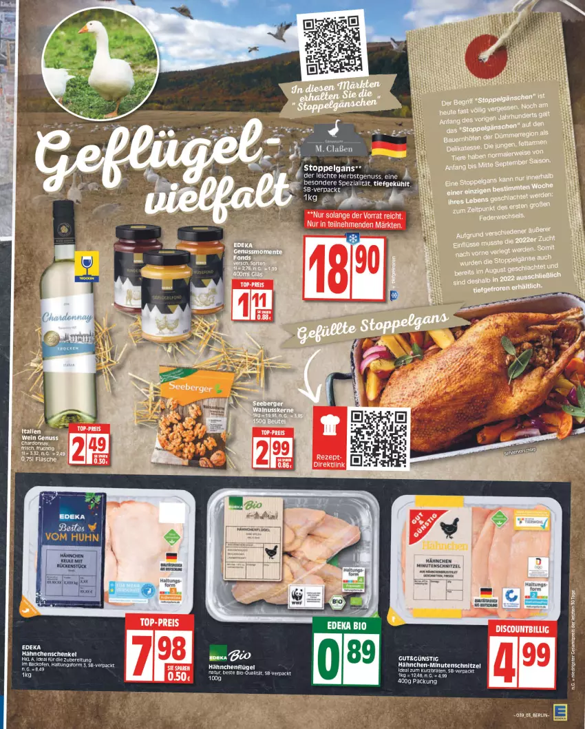 Aktueller Prospekt Edeka - Angebote der Woche - von 19.09 bis 24.09.2022 - strona 3 - produkty: backofen, bio, braten, deka, eis, hähnchenflügel, hähnchenschenkel, henkel, minutenschnitzel, natur, nuss, Ofen, reis, schenkel, schnitzel, Ti