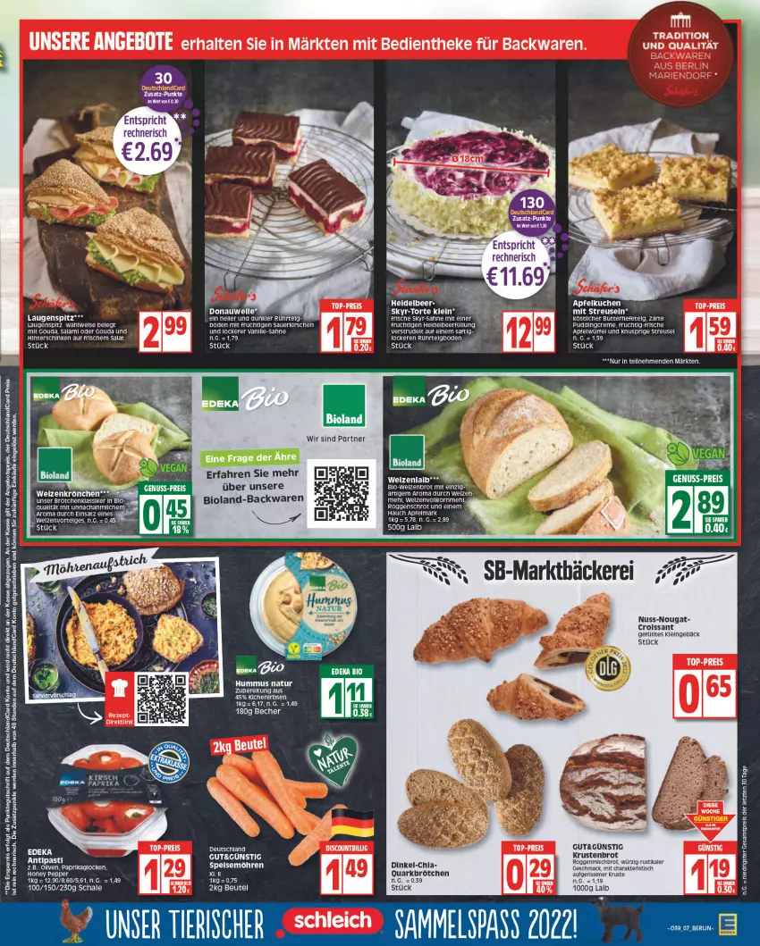 Aktueller Prospekt Edeka - Angebote der Woche - von 19.09 bis 24.09.2022 - strona 7 - produkty: angebot, angebote, angebotspreis, apfel, auer, backwaren, Becher, beutel, bio, bioland, brot, brötchen, butter, creme, deka, deutschlandcard, edeka bio, eis, elle, erbsen, erde, frucht, gouda, Hefe, hinterschinken, hummus, kichererbsen, kirsch, kirsche, kirschen, LG, mit frucht, mit gouda, möhren, natur, nuss, pudding, quark, reis, saft, sahne, salami, salat, sauerkirschen, Schal, Schale, schinken, speisemöhren, Strudel, Ti, würfel, ZTE