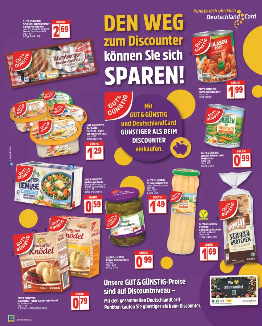 Aktueller Prospekt Edeka - Angebote der Woche - von 19.09 bis 24.09.2022 - strona 8 - produkty: Berger, brötchen, butter, deka, deutschlandcard, discount, eis, erbsen, für grill und pfanne, gin, grill, grill und pfanne, gulasch, ideal für grill, ideal für grill und pfanne, junge erbsen, kartoffel, küche, Küchen, nivea, nürnberger, pfanne, reis, schoko, Schokobrötchen, schwein, schweine, schweinegulasch, spargel, spitzenqualität, stangenspargel, Ti, und pfanne, wein, weine