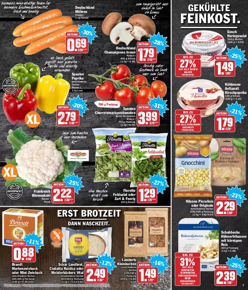 Aktueller Prospekt Hit - Prospekte - von 10.01 bis 15.01.2022 - strona 3 - produkty: Amber, antipasti, asti, Becher, becks, beutel, blume, blumen, blumenkohl, brandt, braten, braun, brot, champignon, champignons, champignons braun, ciabatta, eis, elle, feinkost, feldsalat, fertiggericht, fertiggerichte, fleisch, florette, gin, grill, hering, Herings, hilcona, HP, hühner, kirsch, kuchen, kühlmann, lambertz, LG, mac, Markenzwieback, Meister, möhren, nerf, nudel, Nudelgericht, nuss, paprika, piccolinis, reis, rel, ring, rispentomaten, rwe, salat, salate, Schal, Schale, snack, teller, tender, Ti, tomate, tomaten, vita