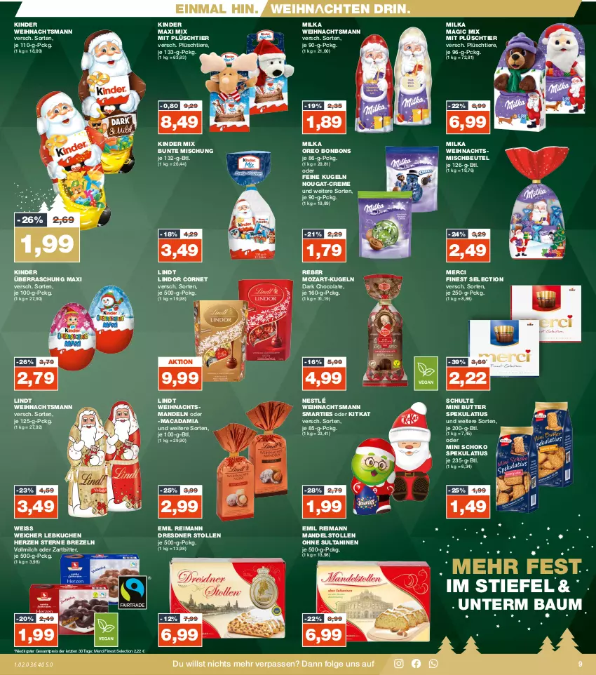 Aktueller Prospekt Real - von 27.11 bis 02.12.2023 - strona 9 - produkty: Bau, beutel, bonbons, brezel, Brezeln, butter, cola, creme, Dresdner Stollen, eis, Kinder, Kinder Maxi, kitkat, kuchen, Kugel, Lebkuchen, LG, lindor, lindt, mac, macadamia, mandel, mandeln, merci, milch, milka, nestlé, oreo, Plüsch, reis, schoko, smarties, Stollen, Ti, Tiere, vollmilch, weihnachten, ZTE