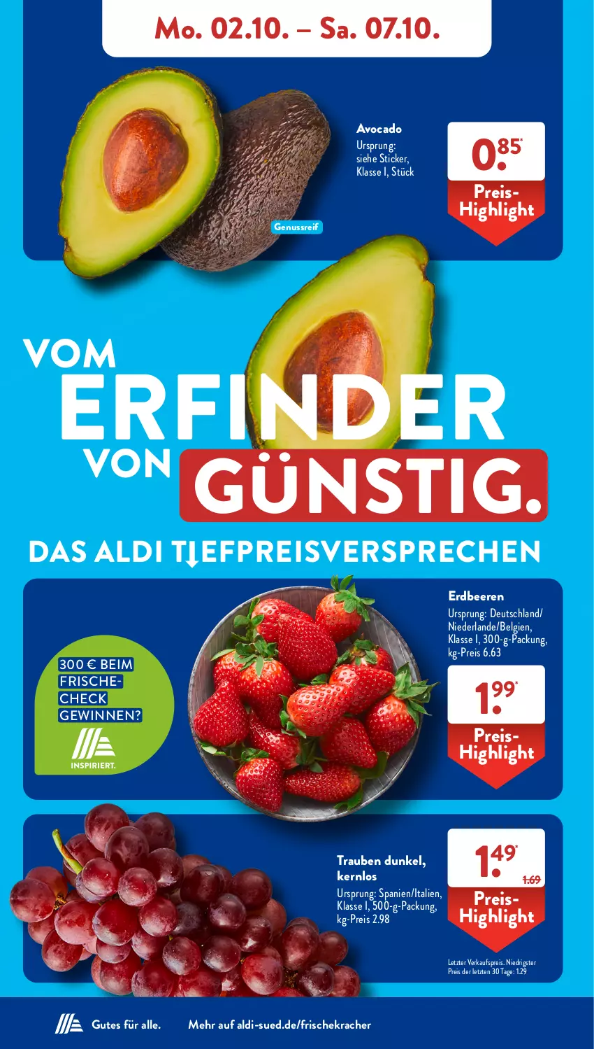 Aktueller Prospekt AldiSud - NÄCHSTE WOCHE - von 02.10 bis 07.10.2023 - strona 4 - produkty: aldi, avocado, beere, beeren, eis, erdbeere, erdbeeren, kracher, LG, nuss, reis, Ti, trauben, ZTE