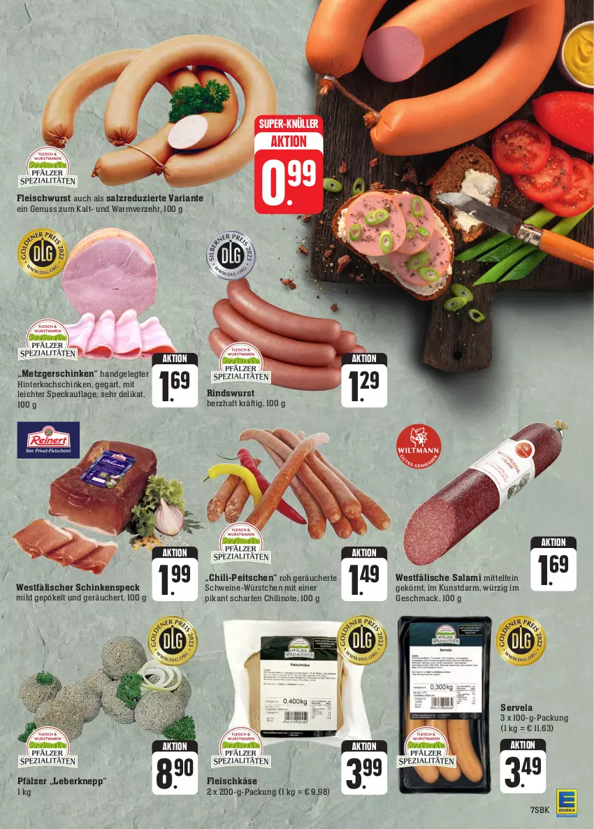 Aktueller Prospekt Edeka - Angebote der Woche - von 25.09 bis 30.09.2023 - strona 11 - produkty: chili, eis, fleisch, fleischkäse, fleischwurst, hinterkochschinken, Käse, kochschinken, mac, nuss, Ria, rind, salami, salz, schinken, schinkenspeck, schwein, schweine, Speck, super-knüller, Ti, wein, weine, wurst, würstchen