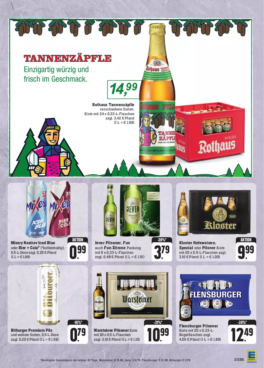 Aktueller Prospekt Edeka - Angebote der Woche - von 25.09 bis 30.09.2023 - strona 25 - produkty: bier, bitburger, bügel, bügelflasche, burger, cola, eis, flasche, flensburger, Hefe, hefeweizen, jever, jever pilsener, Mixer, mixery, pils, pilsener, pilsner, premium pils, reis, Spezi, steiner, Ti, warsteiner, zitrone, ZTE