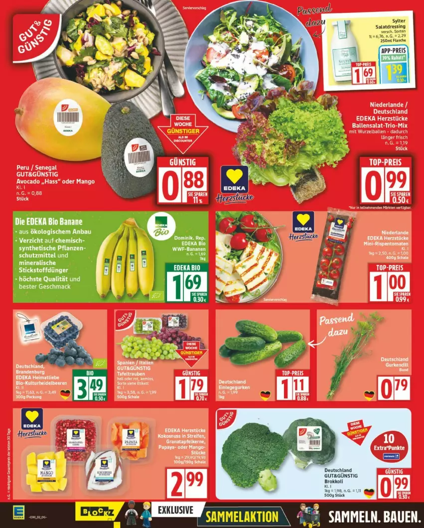Aktueller Prospekt Edeka - Prospekte - von 21.07 bis 26.07.2025 - strona 2 - produkty: avocado, ball, banane, bananen, Bau, bio, brokkoli, deka, dressing, edeka bio, eis, gurke, gurken, mango, pflanze, pflanzen, reis, salat, salatdressing, Sylter, tee, Ti, tisch, top-preis