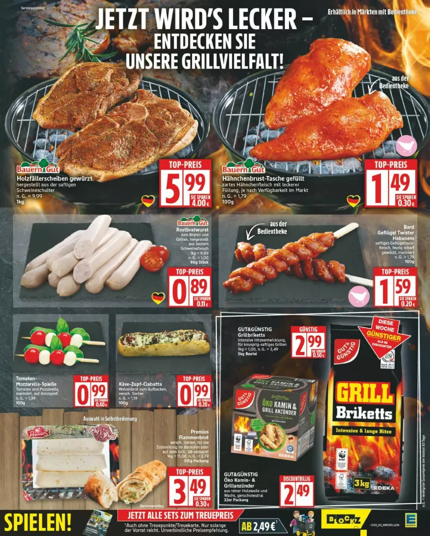 Aktueller Prospekt Edeka - Prospekte - von 21.07 bis 26.07.2025 - strona 5 - produkty: auer, Bau, Bauer, briketts, decke, discount, eis, elle, erde, fleisch, gewürz, grill, grillbriketts, hähnchenbrust, Hähnchenfleisch, Holz, reis, saft, Tasche, Ti, top-preis, WICK