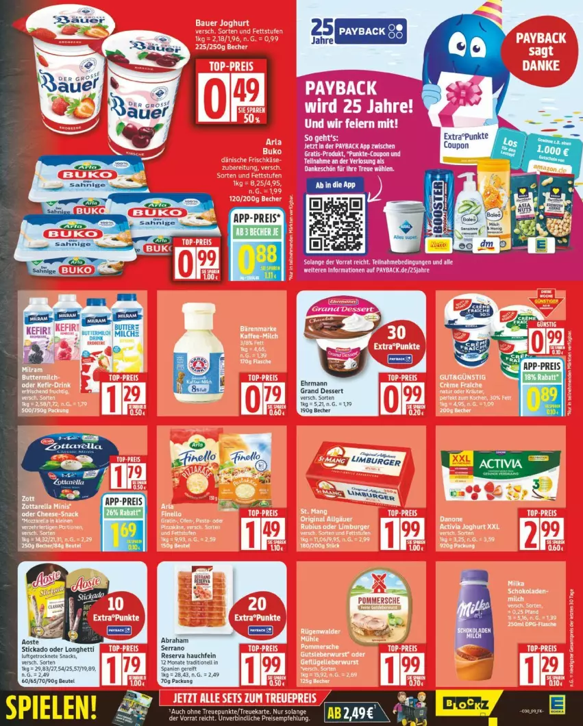 Aktueller Prospekt Edeka - Prospekte - von 21.07 bis 26.07.2025 - strona 9 - produkty: auer, Becher, coupon, dessert, ehrmann, eis, Kefir, milch, reis, serrano, snack, snacks, stickado, Ti