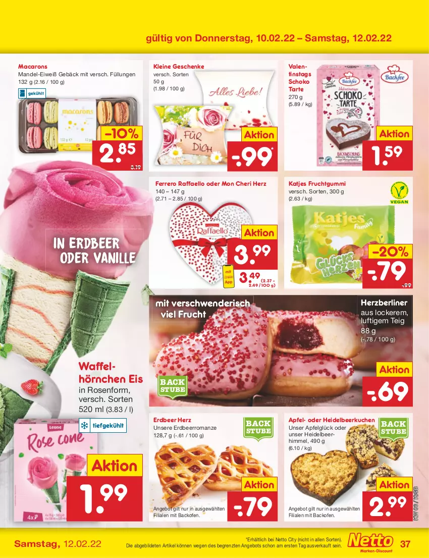 Aktueller Prospekt Netto Marken-Discount - Filial-Angebote - von 07.02 bis 12.02.2022 - strona 37 - produkty: angebot, apfel, backofen, berliner, eis, ferrero, frucht, fruchtgummi, hörnchen, katjes, kuchen, leine, LG, mac, Macarons, mandel, Ofen, raffaello, rosen, schoko, senf, stube, Ti, vanille, Waffelhörnchen, ZTE