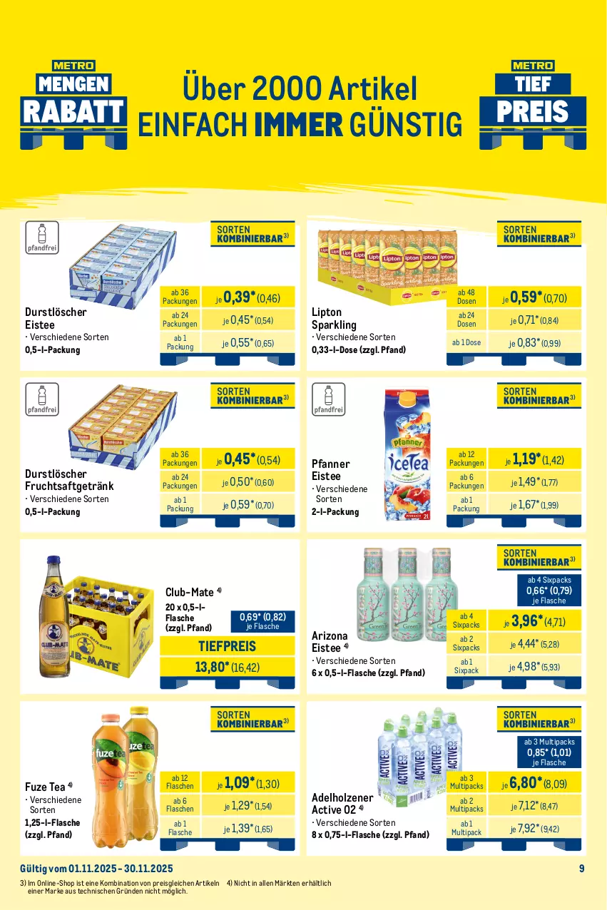 Aktueller Prospekt Metro - Wochen-Angebote Händler - von 17.11 bis 22.11.2025 - strona 18 - produkty: adelholzener, angebot, coca-cola, cola, drink, durstlöscher, eis, eistee, energy drink, flasche, frucht, fruchtsaft, fruchtsaftgetränk, fuze tea, getränk, getränke, Holz, lipton, Palette, pfanne, Pfanner, red bull, reis, saft, tee, Ti, tiefpreis