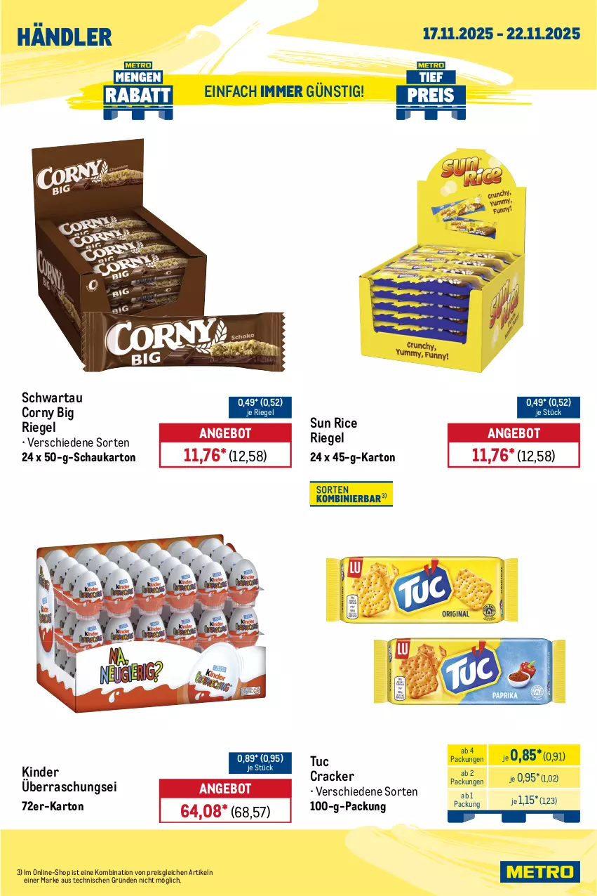 Aktueller Prospekt Metro - Wochen-Angebote Händler - von 17.11 bis 22.11.2025 - strona 2 - produkty: angebot, auto, caramel, corny, cracker, eis, gin, Kinder, LG, natur, natura, reis, riegel, Schwartau, Ti, tisch, tuc
