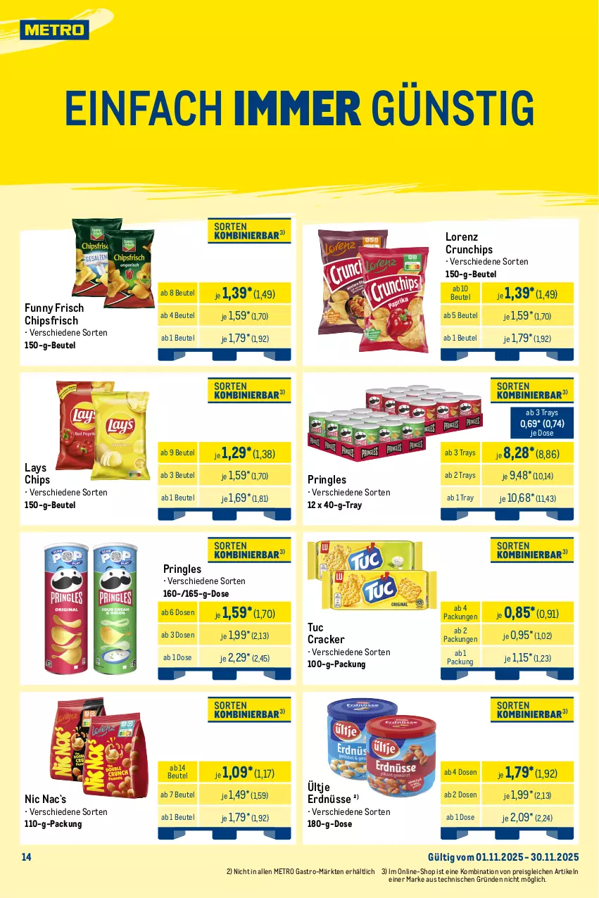 Aktueller Prospekt Metro - Wochen-Angebote Händler - von 17.11 bis 22.11.2025 - strona 23 - produkty: beutel, chips, chipsfrisch, cracker, crunchips, duplo, eis, erdnüsse, ferrero, Funny Frisch, hanuta, hipp, Kinder, kinder bueno, kinder country, kitkat, lays, lion, lorenz, lorenz crunchips, mars, Metro, metro gastro, nestlé, pringles, reis, riegel, ring, schoko, snickers, Ti, tiefpreis, tuc, twix, ültje, ültje erdnüsse