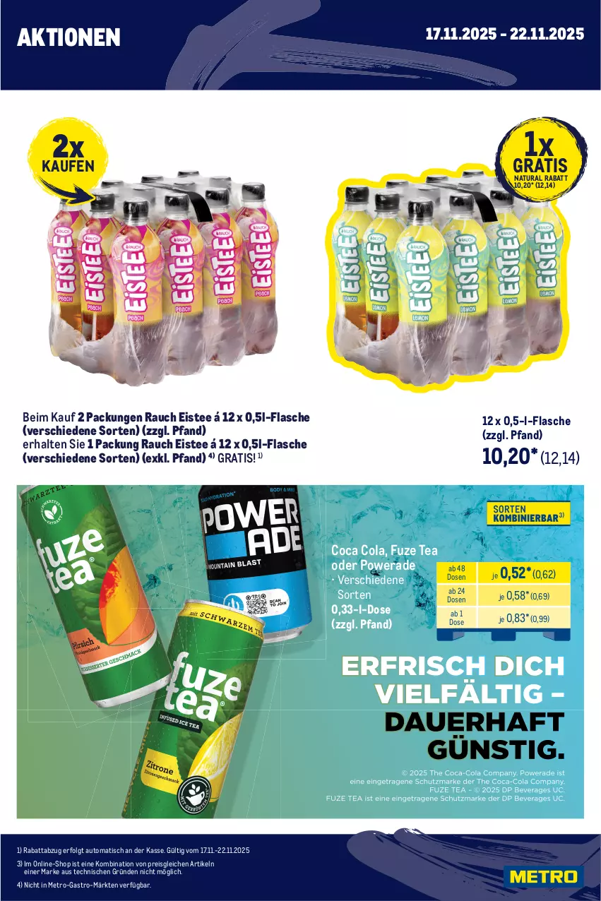 Aktueller Prospekt Metro - Wochen-Angebote Händler - von 17.11 bis 22.11.2025 - strona 5 - produkty: Alwa, angebot, auto, beutel, Cap, capri-sun, coca-cola, cola, eis, eistee, fever-tree, flasche, fuze tea, gerolsteine, gerolsteiner, getränk, getränke, LG, Metro, mineralwasser, natur, natura, Palette, Rauch, reis, steiner, tee, Ti, tisch, wasser