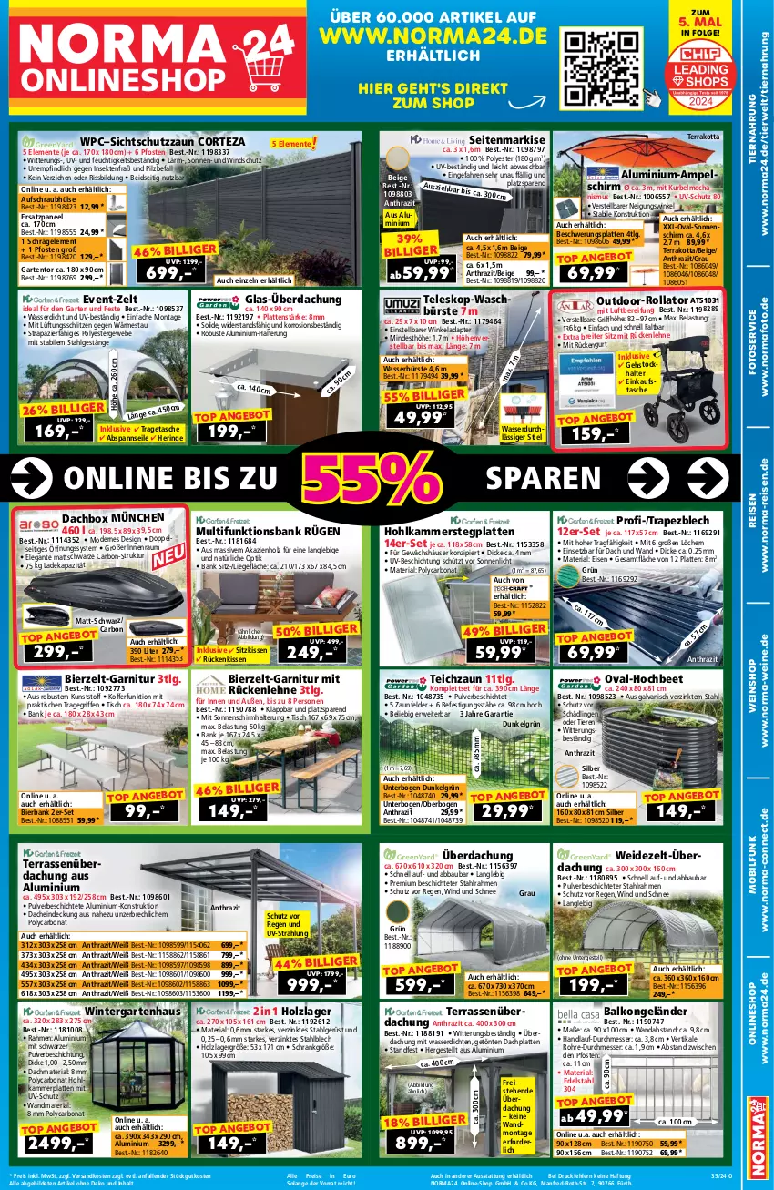 Aktueller Prospekt Norma - Norma - von 16.08 bis 01.06.2024 - strona 1 - produkty: Abba, adapter, ampelschirm, angebot, Bank, Bau, bier, Bona, Brei, bürste, deka, edelstahl, Einkaufstasche, eis, ente, garnitur, Garten, Gartenhaus, gsw, hering, Hohlkammerplatte, Holz, HP, kissen, koffer, latte, LG, Liege, messer, Mode, ndk, paneel, reis, Ria, ring, Rückenkissen, rückenlehne, rwe, Schrank, Seitenmarkise, sekt, sitzkissen, sonnenschirm, Sonnenschirmhalter, Tasche, Teleskop, Terrassenüberdachung, Ti, Tiere, tiernahrung, tisch, tragegriff, tragetasche, uv-schutz, wasser, wein, weine, weinshop, Windschutz, Zelt