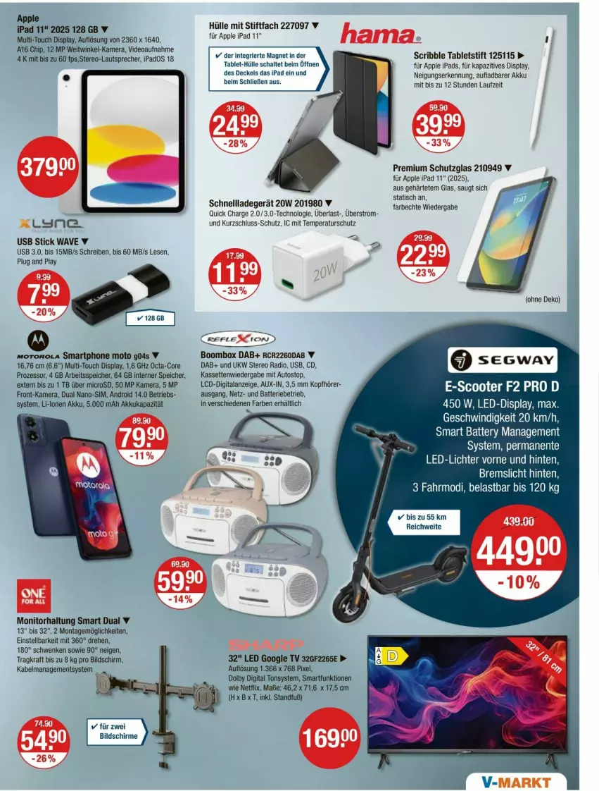Aktueller Prospekt Vmarkt - Prospekte - von 04.09 bis 10.09.2025 - strona 15 - produkty: akku, Apple, auto, batterie, decke, Deckel, deo, ente, ipad, kamera, kopfhörer, kraft, ladegerät, lautsprecher, microsd, monitor, netflix, octa-core prozessor, Radio, Schal, schnellladegerät, scooter, sim, smartphone, tablet, Tablets, Ti, tisch, usb, usb stick
