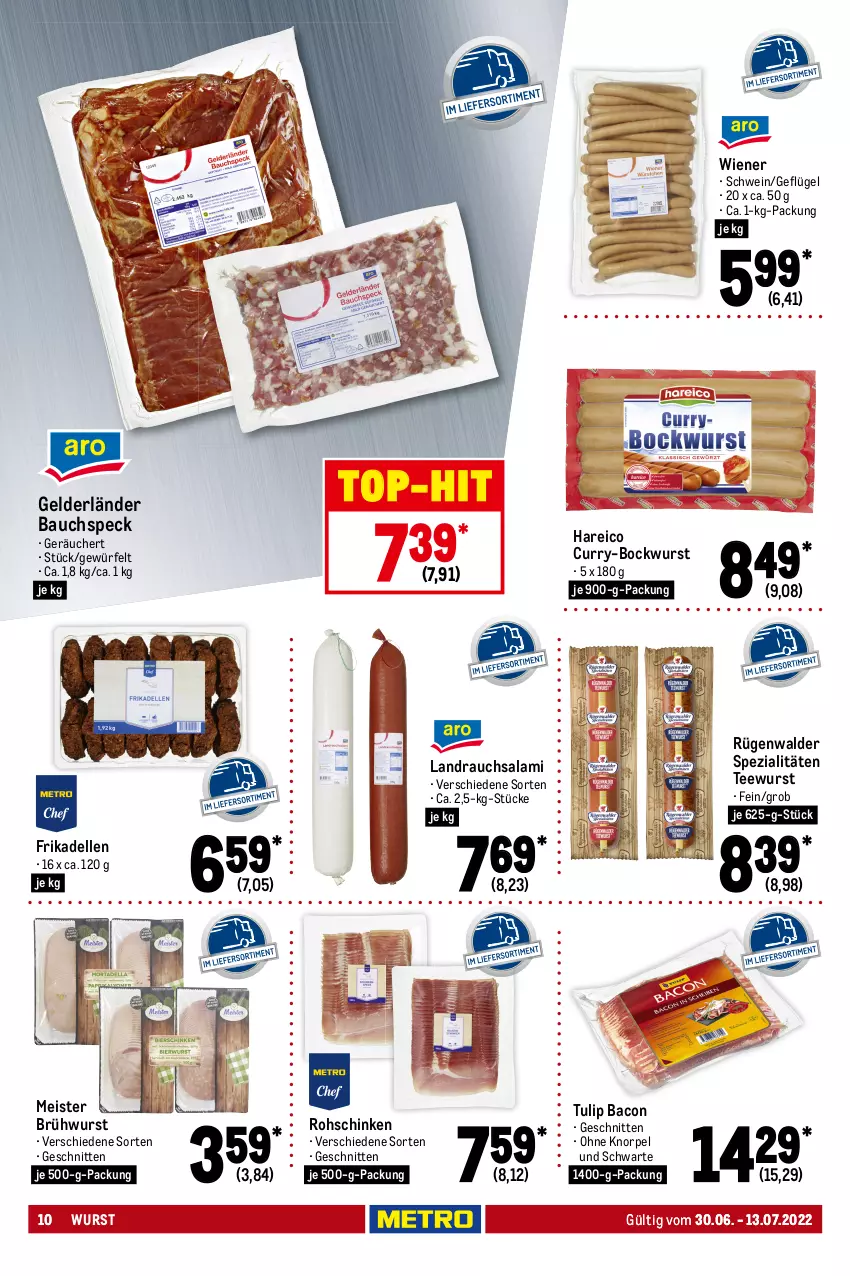 Aktueller Prospekt Metro - GastroJournal - von 30.06 bis 13.07.2022 - strona 10 - produkty: aqua, bacon, bag-in-box, Bau, beutel, blume, blumen, bockwurst, Brühwurst, butter, Croissant, curry, dell, eis, elle, fisch, fleisch, frikadellen, geback, Geflügel, gorgonzola, Kürbis, kürbiskerne, lachs, mac, Meister, Metro, milch, natur, Rauch, rind, rohschinken, rügenwalder, rwe, salami, salat, Salatveredler, schinken, schnitten, schwein, sonnenblume, sonnenblumen, Speck, Spezi, Sport, tee, teewurst, Ti, tisch, top-hit, tulip, vollmilch, wein, wiener, würfel, wurst