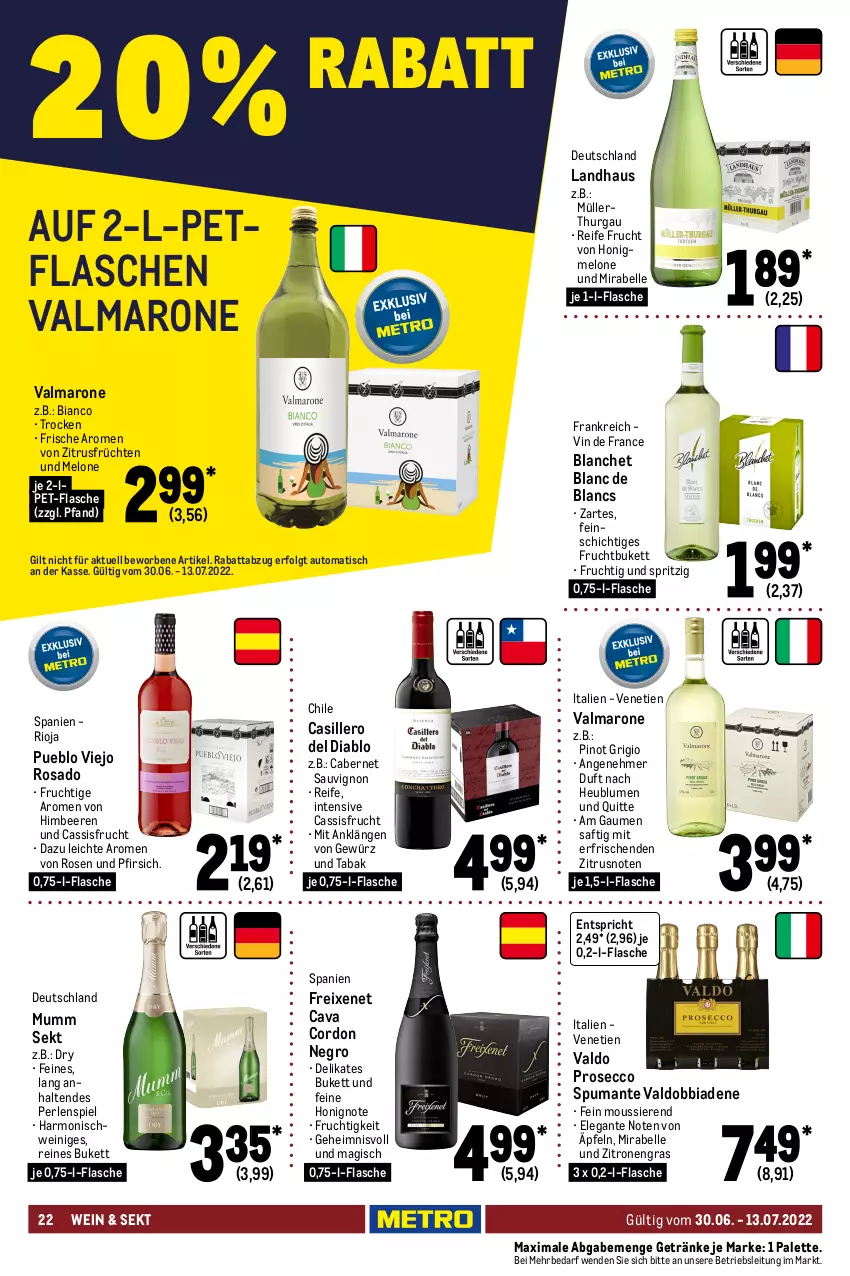 Aktueller Prospekt Metro - GastroJournal - von 30.06 bis 13.07.2022 - strona 22 - produkty: alkohol, alkoholfreie getränke, Alwa, auto, beere, beeren, bier, bitburger, bitburger pils, blume, blumen, burger, cabernet, cabernet sauvignon, cassis, Cava, coca-cola, cola, corona, corona extra, de blancs, ecco, eis, elle, flasche, franziskaner, freixenet, frucht, früchte, früchten, gerolsteine, gerolsteiner, getränk, getränke, gewürz, Heu, himbeer, himbeere, himbeeren, honig, honigmelone, LG, melone, mineralwasser, Müller, mumm, Palette, perlen, pet-flasche, pfirsich, pils, Pinot, pinot grigio, prosecco, puma, rioja, rosen, saft, säfte, sauvignon, schwein, schweppes, sekt, spumante, steiner, Ti, tisch, top-hit, valdo, veltins, vin de france, wasser, wein, weissbier, zitrone, zitronen