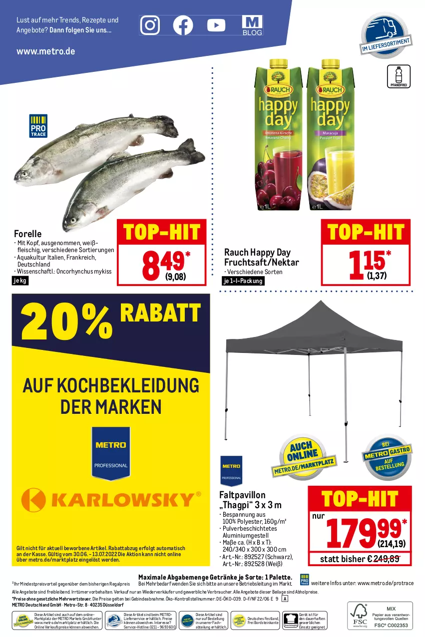 Aktueller Prospekt Metro - GastroJournal - von 30.06 bis 13.07.2022 - strona 36 - produkty: abholpreise, Abtei, aluminiumgestell, angebot, angebote, aqua, auer, auto, eis, elle, erde, Faltpavillon, fleisch, forelle, frucht, fruchtsaft, getränk, getränke, Happy Day, ilag, kleid, Kleidung, LG, lieferservice, Metro, Nektar, Palette, pavillon, preisvorteil, Rauch, regal, reis, rel, rezept, rezepte, rwe, saft, Ti, tisch, top-hit