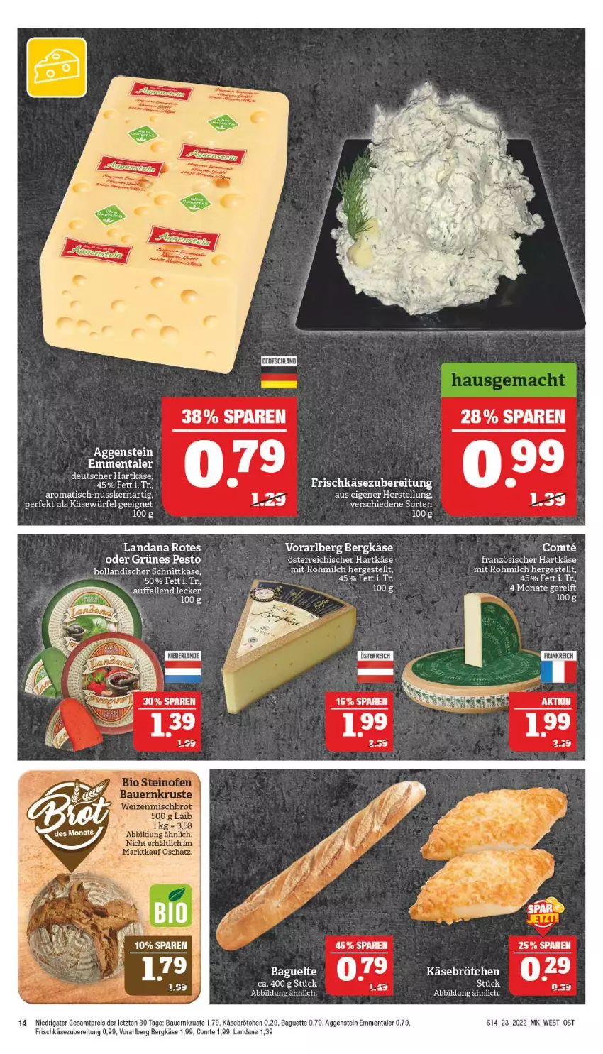 Aktueller Prospekt Marktkauf - Prospekt - von 06.06 bis 11.06.2022 - strona 14 - produkty: auer, baguette, Bau, Bauer, Bergkäse, brötchen, eis, emmentaler, frischkäse, frischkäsezubereitung, hartkäse, holländischer schnittkäse, Käse, milch, nuss, pesto, reis, schnittkäse, Ti, tisch, würfel, ZTE