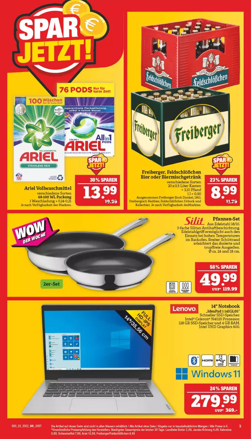 Aktueller Prospekt Marktkauf - Prospekt - von 06.06 bis 11.06.2022 - strona 3 - produkty: ariel, backofen, Berger, bier, Brei, butter, celeron, edelstahl, eis, elle, filet, Freiberger, getränk, HD Graphics, iglo, Intel, jacobs, jacobs krönung, kellerbier, landliebe, LG, notebook, Ofen, pfanne, pfannen, pfannen-set, reis, schwein, schweine, schweinefilet, ssd, SSD-Speicher, teller, Ti, uhd, valensina, vollwaschmittel, waschmittel, wein, weine, ZTE