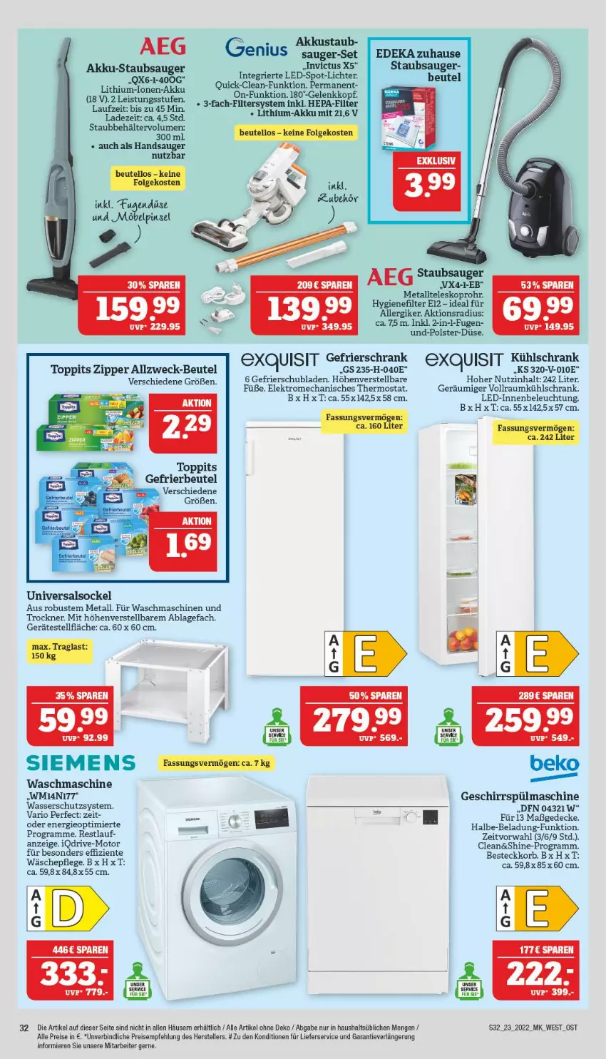 Aktueller Prospekt Marktkauf - Prospekt - von 06.06 bis 11.06.2022 - strona 32 - produkty: aeg, akku, Behälter, beleuchtung, besteck, beutel, decke, eis, Elektro, elle, ente, gefrierbeutel, gefrierschrank, geschirr, hygienefilter, korb, kühlschrank, lieferservice, möbel, Pinsel, reis, Schrank, schubladen, siemens, staubsauger, Teleskop, teller, thermostat, Ti, toppits, Trockner, waschmaschine, waschmaschinen, wasser, weck, zipper