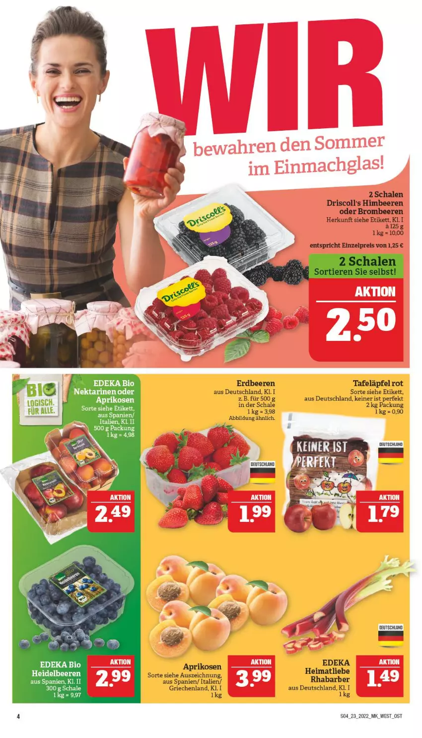 Aktueller Prospekt Marktkauf - Prospekt - von 06.06 bis 11.06.2022 - strona 4 - produkty: aprikose, aprikosen, beere, beeren, bio, brombeere, brombeeren, deka, driscoll's, edeka bio, erdbeere, erdbeeren, heidelbeere, heidelbeeren, himbeer, himbeere, himbeeren, Nektar, nektarinen, nektarinen oder, rhabarber, Schal, Schale, tafeläpfel, Ti