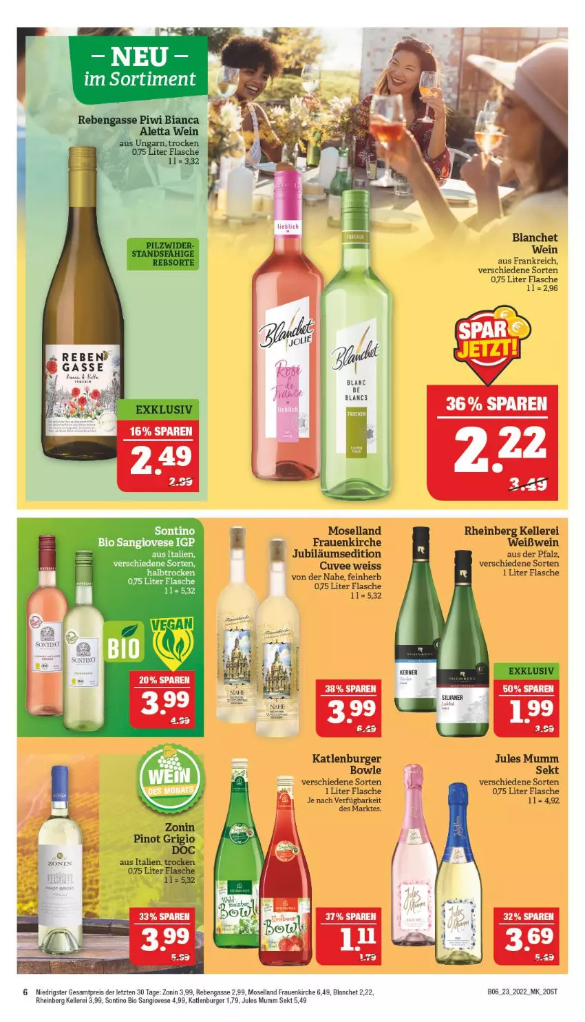 Aktueller Prospekt Marktkauf - Prospekt - von 06.06 bis 11.06.2022 - strona 46 - produkty: bio, bowle, burger, eis, elle, flasche, Jubiläums, jules mumm, katlenburger, moselland, mumm, reis, sekt, Ti, wein, Weißwein, zonin, ZTE