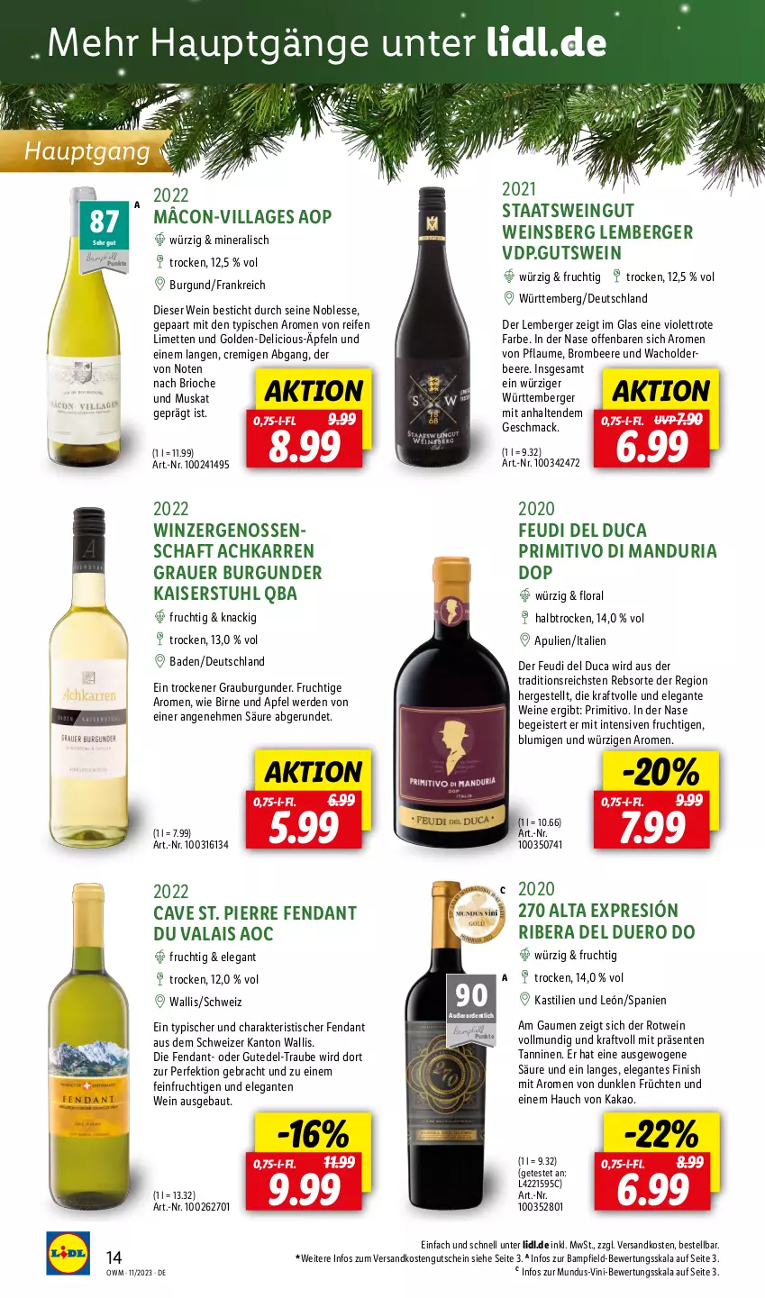 Aktueller Prospekt Lidl - Highlights in der Weinwelt - von 01.11 bis 30.11.2023 - strona 14 - produkty: apfel, asti, auer, Bad, Bau, beere, Berger, brombeere, burgunder, eis, ente, erde, Finish, frucht, früchte, früchten, grauburgunder, grauer burgunder, gutschein, Kaiser, kakao, kraft, limette, limetten, mac, Mett, metten, ndk, pflaume, primitivo, reifen, Ria, rotwein, stuhl, Ti, tisch, wein, weine