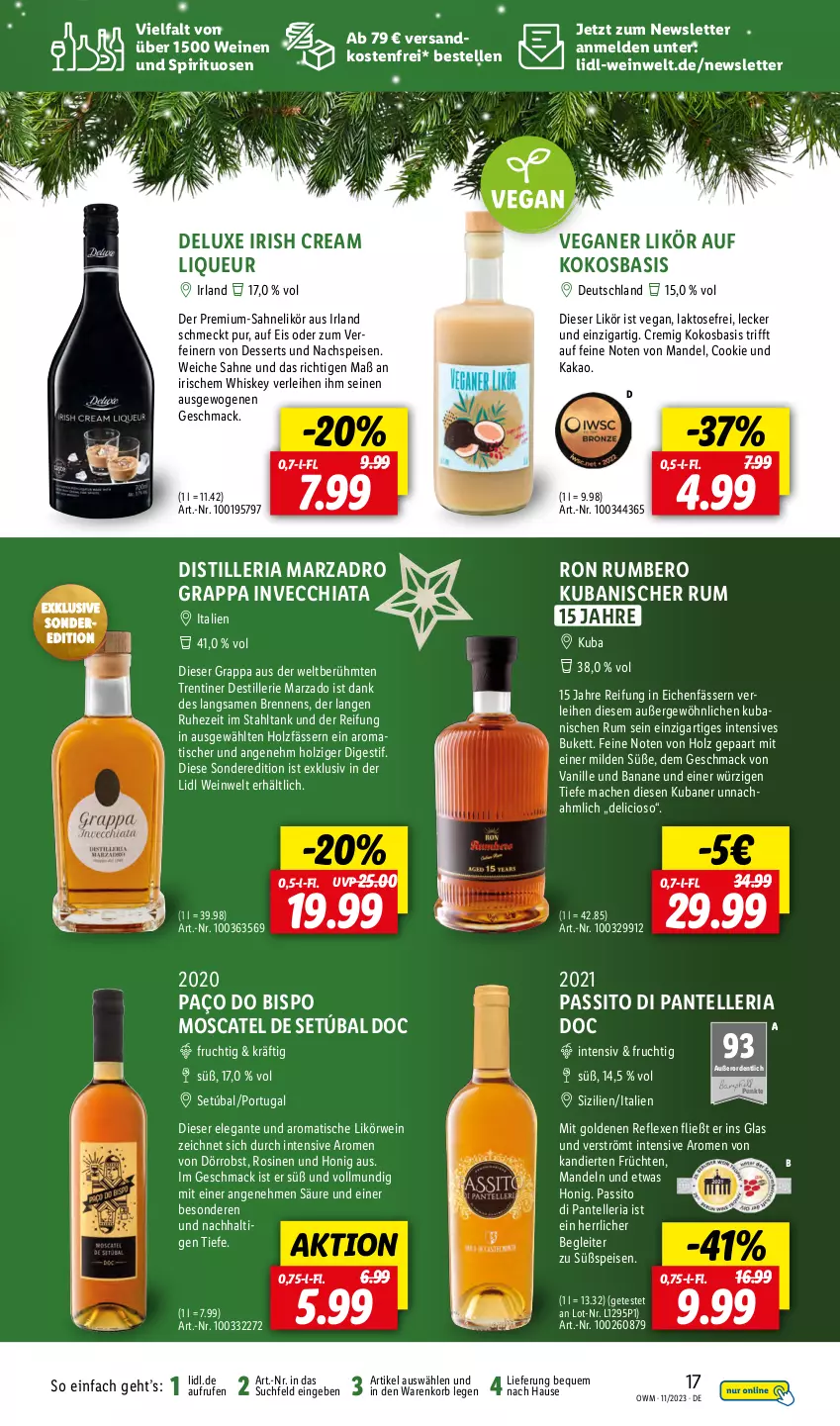 Aktueller Prospekt Lidl - Highlights in der Weinwelt - von 01.11 bis 30.11.2023 - strona 17 - produkty: banane, chia, cookie, dessert, desserts, eis, elle, frucht, früchte, früchten, grappa, Holz, honig, irish cream, kakao, kokos, korb, likör, liqueur, mac, mandel, mandeln, ndk, obst, Ria, rum, rwe, sahne, spirituosen, teller, Ti, tisch, vanille, versandkostenfrei, wein, weine, whiskey