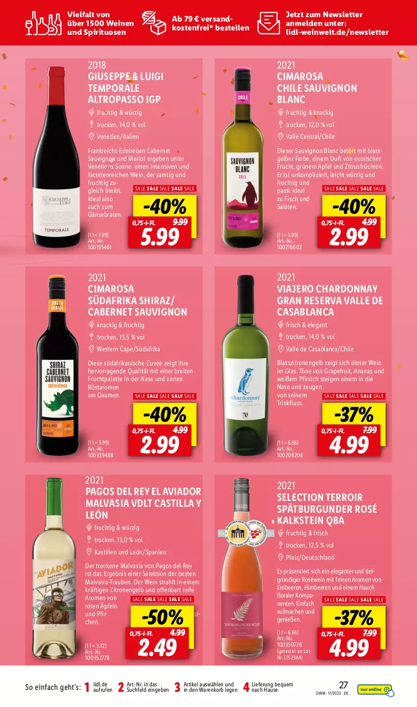 Aktueller Prospekt Lidl - Highlights in der Weinwelt - von 01.11 bis 30.11.2023 - strona 27 - produkty: ananas, apfel, asti, beere, beeren, braten, Brei, burgunder, cabernet, cabernet sauvignon, Cap, chardonnay, cuvée, elle, Engel, ente, erdbeere, erdbeeren, fisch, frucht, früchte, früchten, grapefruit, himbeer, himbeere, himbeeren, korb, mac, merl, merlot, ndk, Pago, Palette, passo, pfirsich, pfirsiche, roséwein, salat, salate, sauvignon, sauvignon blanc, spätburgunder, spirituosen, Tempo, Ti, tisch, trauben, versandkostenfrei, wein, weine, Weste, zitrone, zitronen