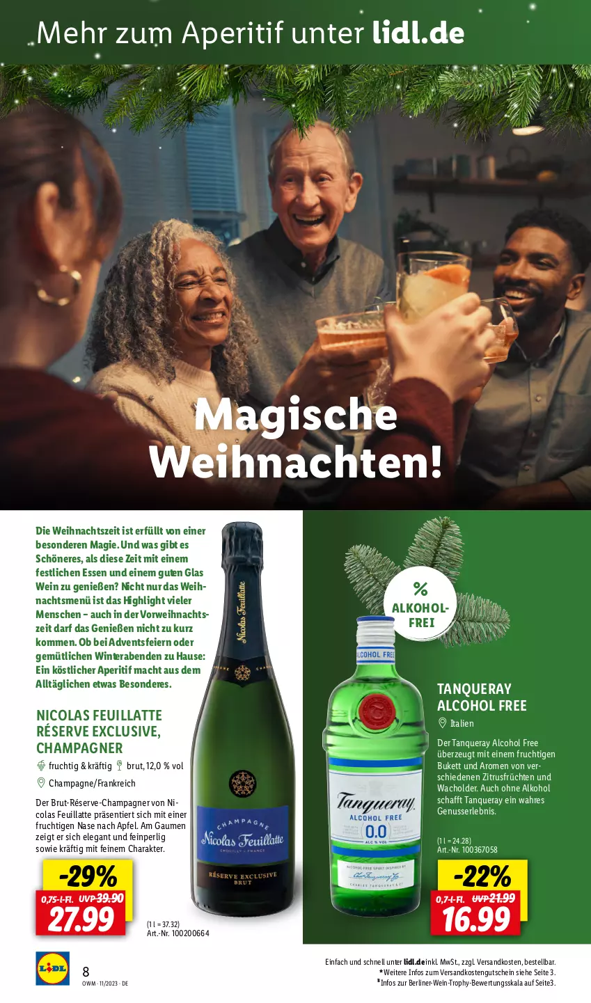 Aktueller Prospekt Lidl - Highlights in der Weinwelt - von 01.11 bis 30.11.2023 - strona 8 - produkty: alkohol, aperitif, apfel, berliner, brut, champagne, champagner, cola, eier, frucht, früchte, früchten, gutschein, latte, mac, ndk, nuss, ohne alkohol, rwe, Tanqueray, Ti, weihnachten, wein