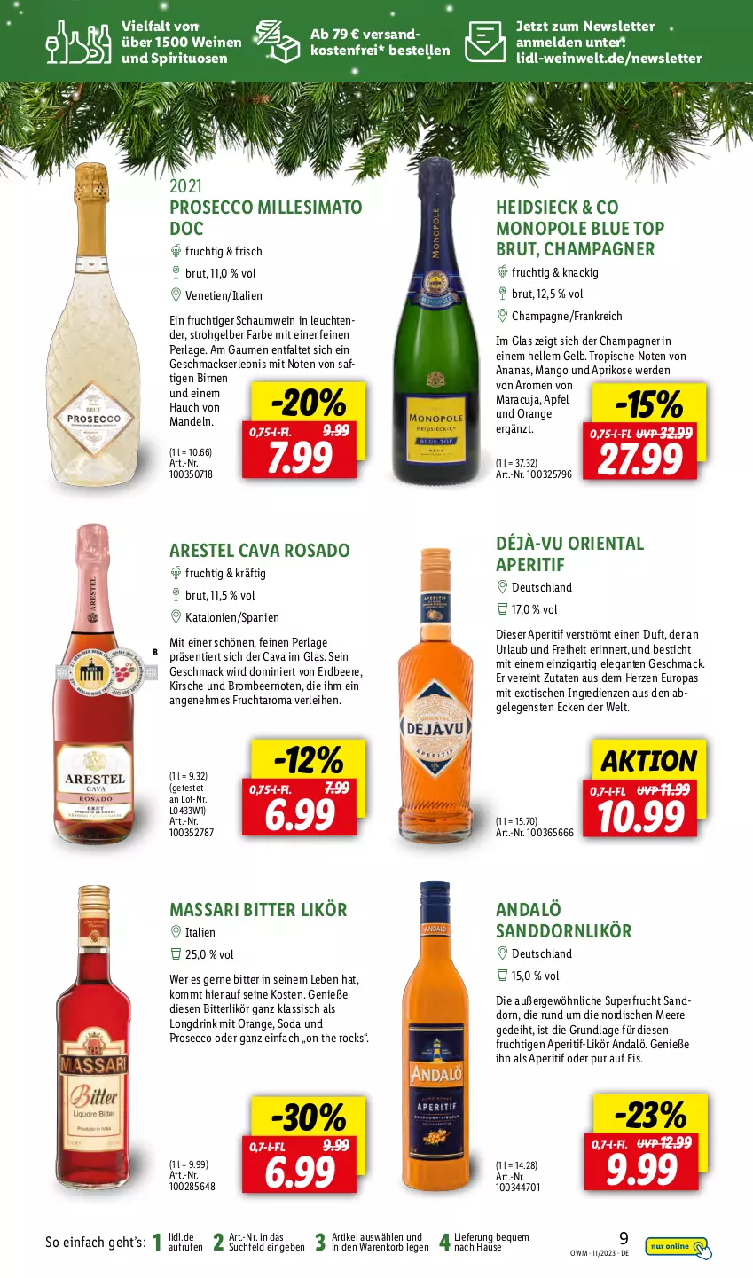 Aktueller Prospekt Lidl - Highlights in der Weinwelt - von 01.11 bis 30.11.2023 - strona 9 - produkty: ananas, aperitif, apfel, aprikose, beere, Birnen, brut, Cava, champagne, champagner, drink, ecco, eis, elle, erdbeere, erde, frucht, kirsch, kirsche, korb, Leuchte, leuchten, likör, mac, mandel, mandeln, mango, maracuja, ndk, orange, perla, prosecco, saft, sanddorn, sim, Soda, spirituosen, tender, Ti, tisch, versandkostenfrei, wein, weine