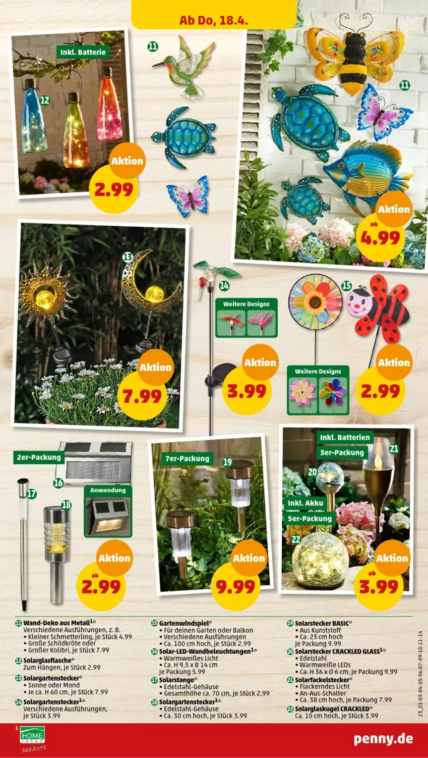 Aktueller Prospekt Penny - Prospekte - von 15.04 bis 20.04.2024 - strona 23 - produkty: beleuchtung, edelstahl, flasche, Garten, glasflasche, Glaskugel, Kugel, lack, Lacke, leds, leine, Mett, Schal, Schmetterling, Solarfackel