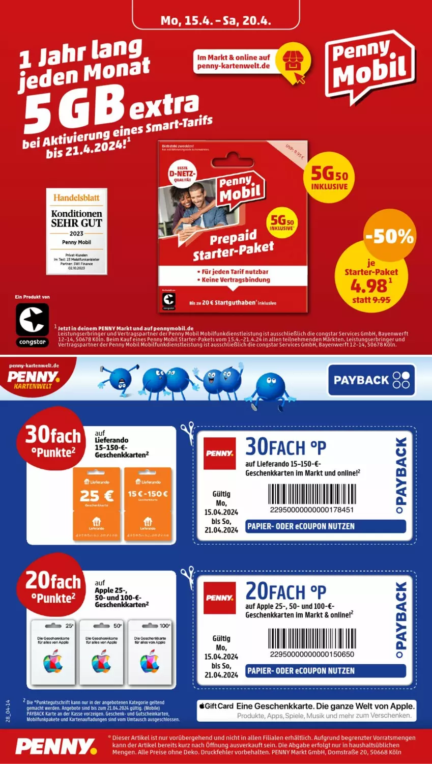 Aktueller Prospekt Penny - Prospekte - von 15.04 bis 20.04.2024 - strona 28 - produkty: angebot, angebote, Apple, gutschein, payback, Ti