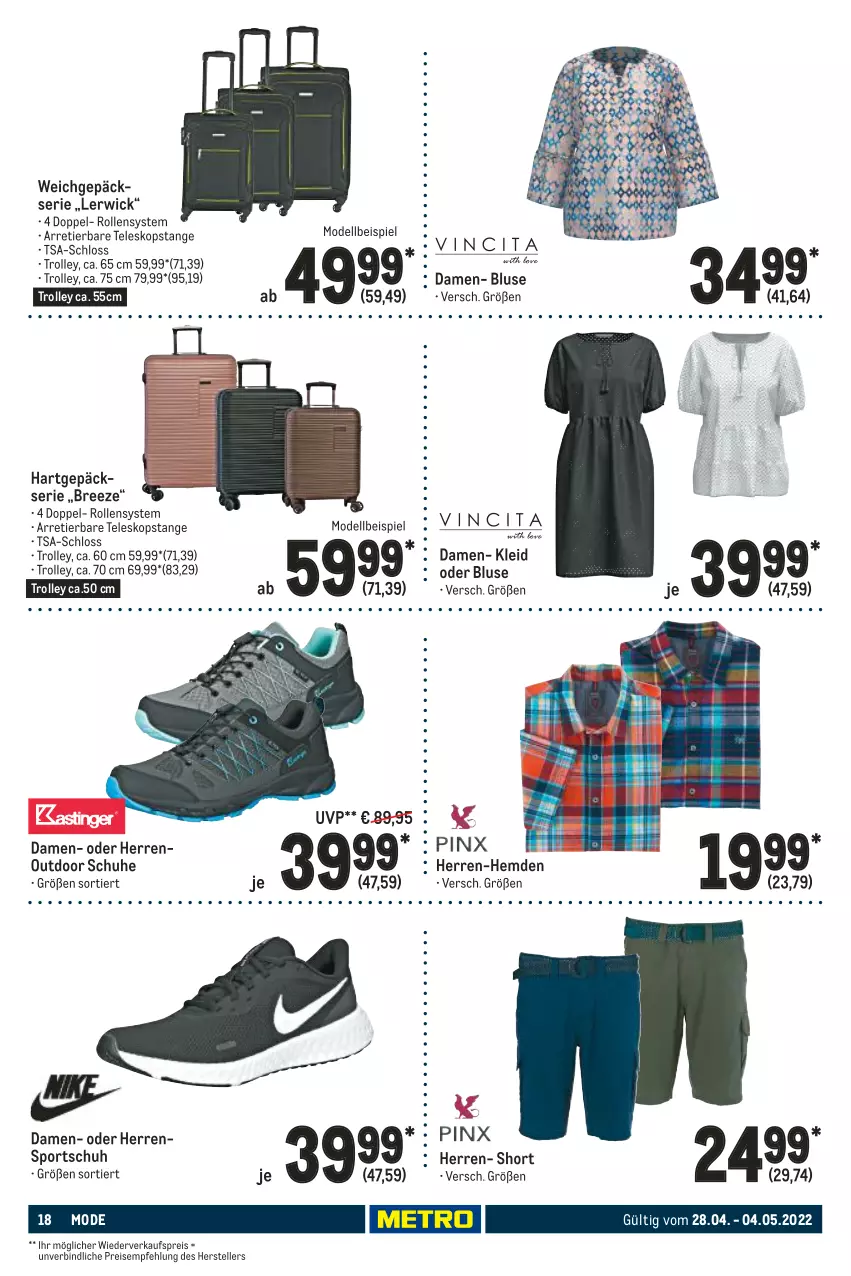 Aktueller Prospekt Metro - NonFood - von 28.04 bis 04.05.2022 - strona 18 - produkty: bluse, bree, dell, eis, elle, hemd, hemden, herren-hemd, kleid, Mode, reis, schuhe, Sport, Teleskop, teller, Ti, trolley, WICK