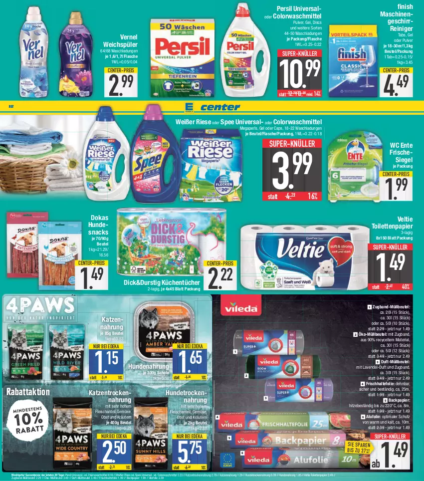 Aktueller Prospekt E Center - Angebote der Woche - von 12.06 bis 17.06.2023 - strona 18 - produkty: beutel, Cap, colorwaschmittel, deka, eis, ente, Finish, flasche, fleisch, frischhaltefolie, geschirr, hundenahrung, hundesnack, hundesnacks, Hundetrockennahrung, katzennahrung, kräuter, kräutern, küche, Küchen, küchentücher, lavendel, megaperls, müllbeutel, obst, papier, persil, reiniger, reis, Ria, Schal, Schale, snack, snacks, spee, super-knüller, Ti, toilettenpapier, Trockennahrung, tücher, vernel, waschmittel, wc ente, weichspüler, ZTE