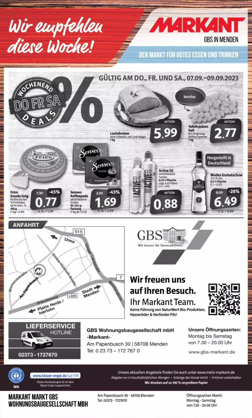 Aktueller Prospekt Markant - Prospekte - von 04.09 bis 09.09.2023 - strona 12 - produkty: angebot, angebote, Bau, Bebe, bio, brot, elle, flasche, gouda, hasseröder, Käse, lieferservice, natur, papier, pils, rwe, schnittkäse, Ti, uhr, wodka