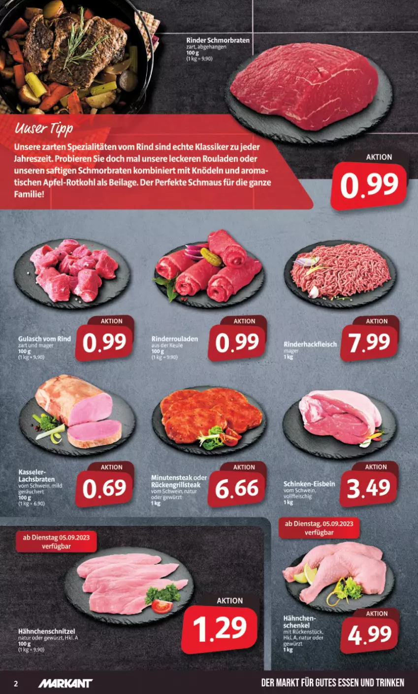 Aktueller Prospekt Markant - Prospekte - von 04.09 bis 09.09.2023 - strona 2 - produkty: apfel, auer, bier, Biere, braten, gutes essen, ilag, Knödel, Maus, rind, rotkohl, rouladen, saft, schmorbraten, Spezi, Ti, tisch