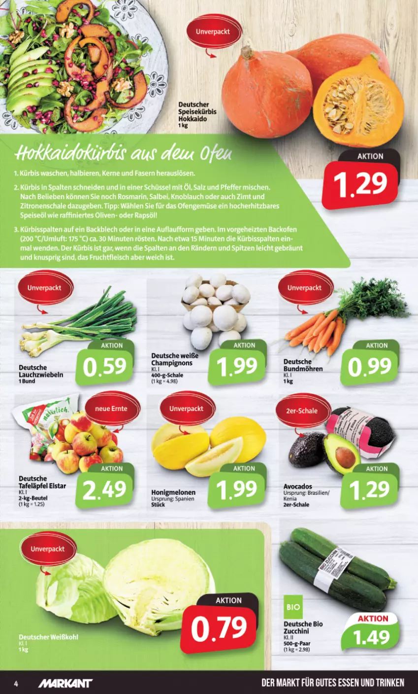 Aktueller Prospekt Markant - Prospekte - von 04.09 bis 09.09.2023 - strona 4 - produkty: avocado, avocados, beutel, bio, Bundmöhren, eis, gutes essen, honig, honigmelone, honigmelonen, Kürbis, Lauchzwiebel, lauchzwiebeln, melone, melonen, möhren, Schal, Schale, tafeläpfel, Ti, zwiebel, zwiebeln