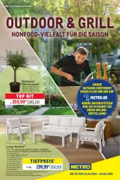 Gazetka promocyjna Metro - Outdoor und Grill - Gazetka - ważna od 04.06 do 04.06.2025 - strona 1 - produkty: Bau, eis, elle, garnitur, grill, HP, kissen, latte, LG, Metro, olive, oliven, reis, Rückenkissen, sessel, Sofa, Ti, tiefpreis, tisch, tischplatte, topf