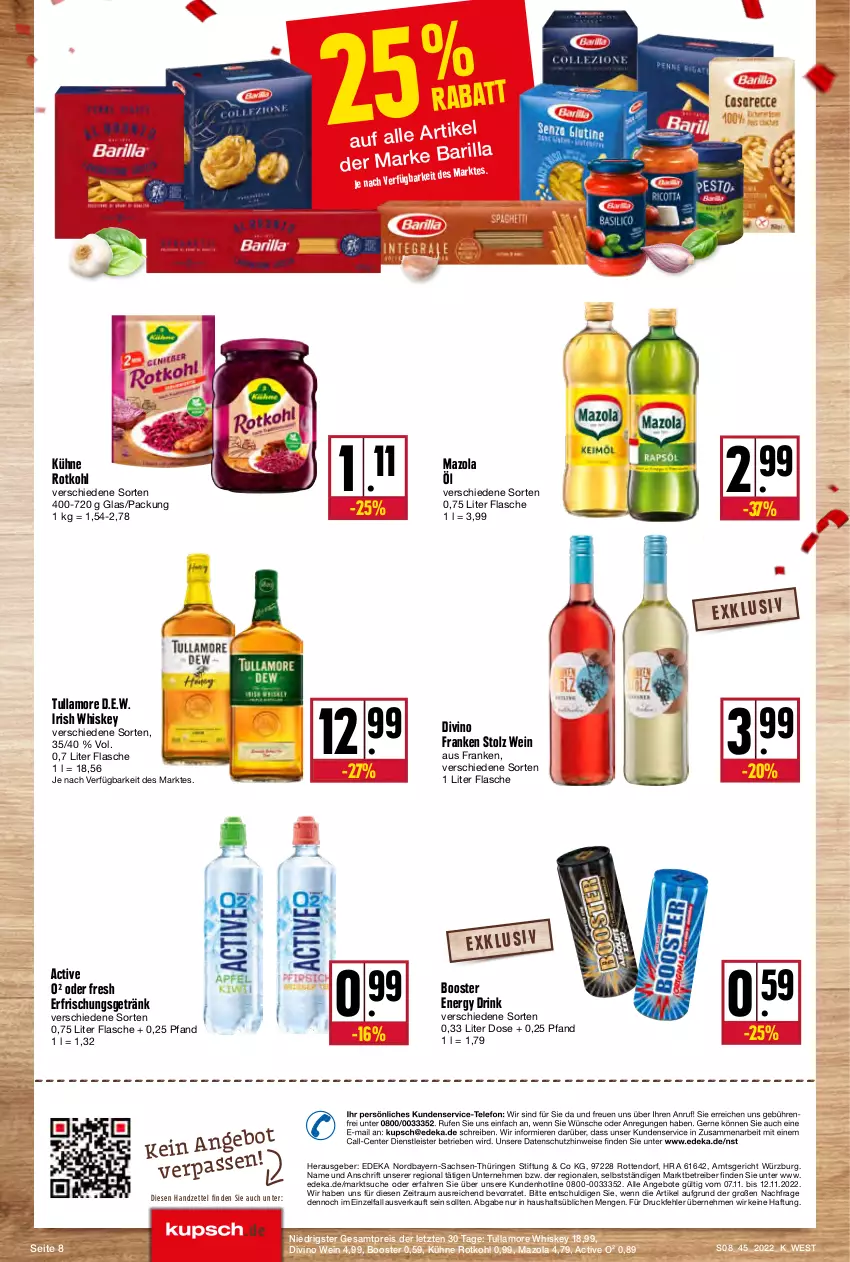 Aktueller Prospekt Kupsch - Angebote der Woche - von 07.11 bis 12.11.2022 - strona 8 - produkty: angebot, angebote, Astra, deka, drink, eis, energy drink, ente, erfrischungsgetränk, flasche, getränk, irish whiskey, Kühne, mazola, Rauch, reis, ring, rotkohl, sac, telefon, Ti, tullamore, wein, whiskey, ZTE