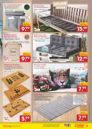 Gazetka promocyjna Netto Marken-Discount - Filial-Angebote - Gazetka - ważna od 22.04 do 22.04.2023 - strona 25 - produkty: angebot, aufbewahrungsbox, aufbewahrungstasche, Bank, Bau, baumwolle, decke, Deckel, dekokissen, eis, ente, Fußmatte, kissen, kokos, korb, Palette, Palettenkissen, reis, Ria, Rückenkissen, sitzbank, Tasche, taschen, teppich, Ti, tisch, tragegriff, wolle, ZTE