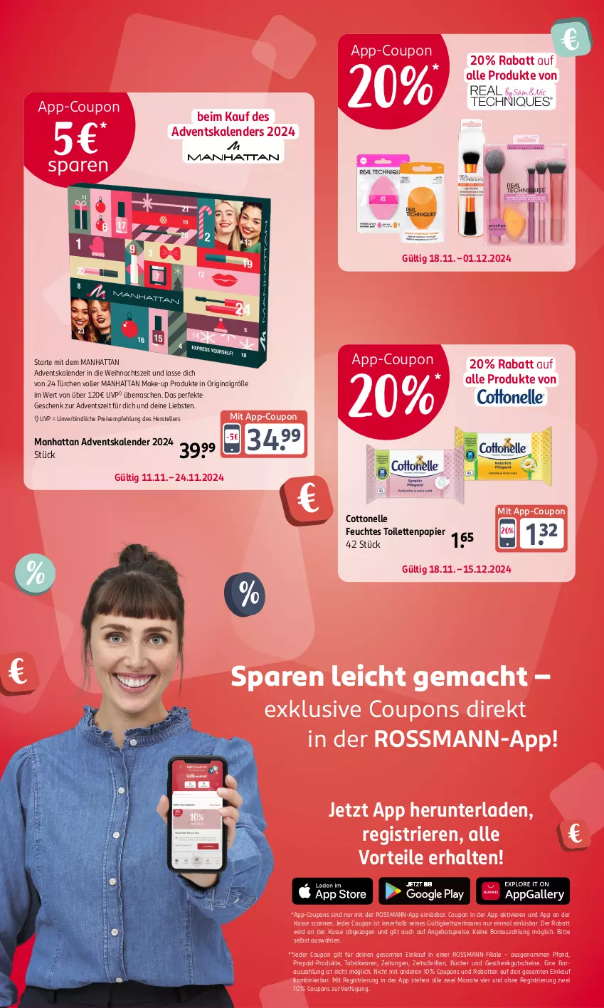 Aktueller Prospekt Rossmann - Prospekte - von 18.11 bis 01.12.2024 - strona 2 - produkty: Adventskalender, angebot, angebotspreis, cottonelle, coupon, coupons, eis, elle, enders, feuchtes toilettenpapier, gin, gutschein, gutscheine, LG, mac, Make-up, papier, reis, teller, Ti, toilettenpapier