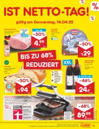 Gazetka promocyjna Netto Marken-Discount - Filial-Angebote - Gazetka - ważna od 16.04 do 16.04.2022 - strona 43 - produkty: angebot, auto, brot, doppio passo, Dr. Oetker, eis, fleisch, grill, grillplatte, Hefe, Käse, latte, LG, passo, primitivo, reis, rotwein, schwein, schweine, spülmaschinen, Ti, tisch, wein, weine, ZTE