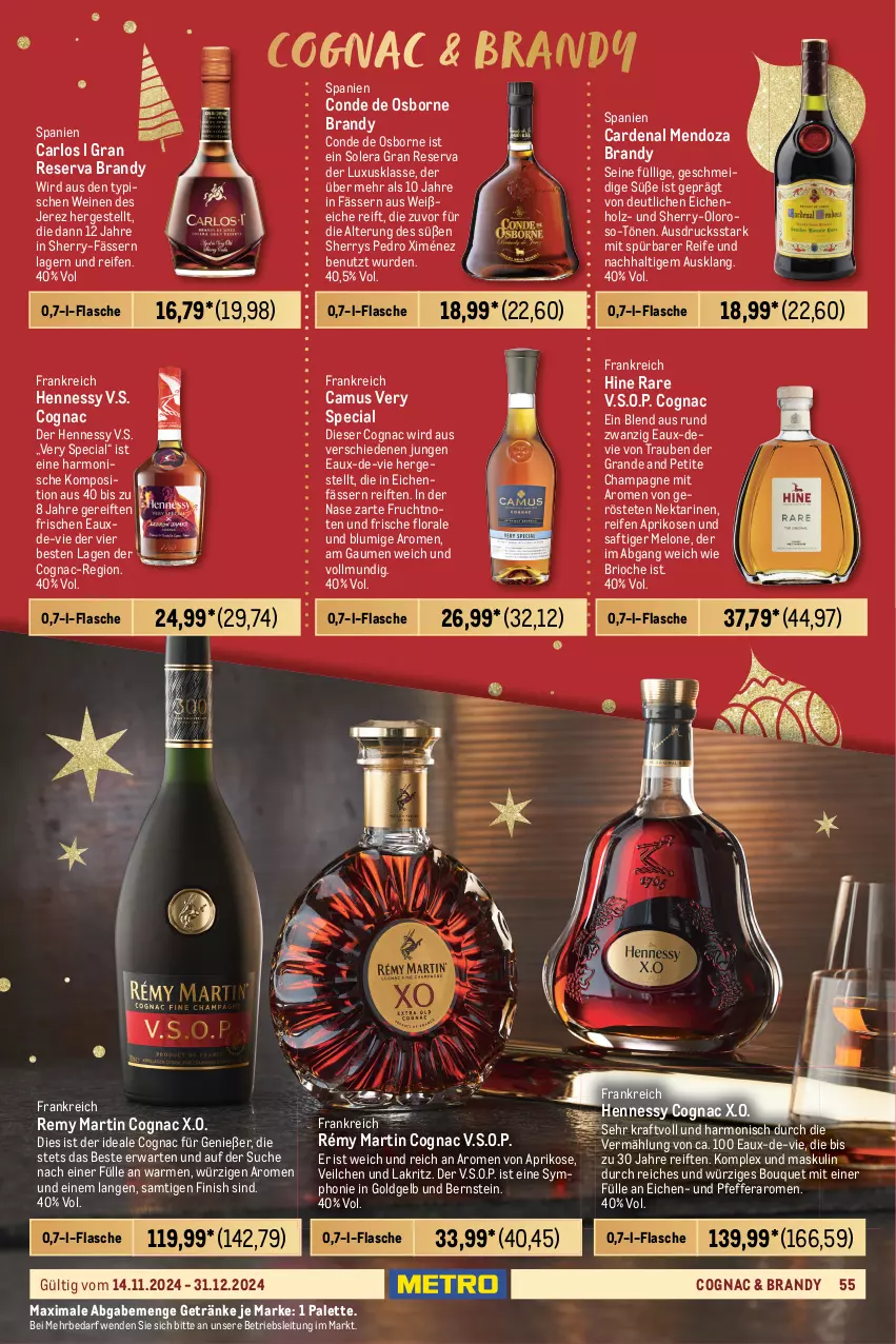 Aktueller Prospekt Metro - Erlesene Tropfen Spezial - von 14.11 bis 31.12.2024 - strona 55 - produkty: aprikose, aprikosen, arlo, beere, beeren, bourbon, Camus, champagne, Cognac, erde, Finish, flasche, frucht, früchte, früchten, getränk, getränke, Holz, honig, jack daniel, karamell, kilbeggan, kraft, Lakritz, LG, mac, mais, malz, mandel, melone, Nektar, nektarinen, Nuance, osborne, Palette, pfeffer, pfirsich, pfirsiche, Rauch, reifen, rel, Remy Martin, rwe, saft, single malt, tee, tennessee whiskey, Ti, trauben, Trockenfrüchte, tuc, vanille, wasser, wein, weine, whiskey